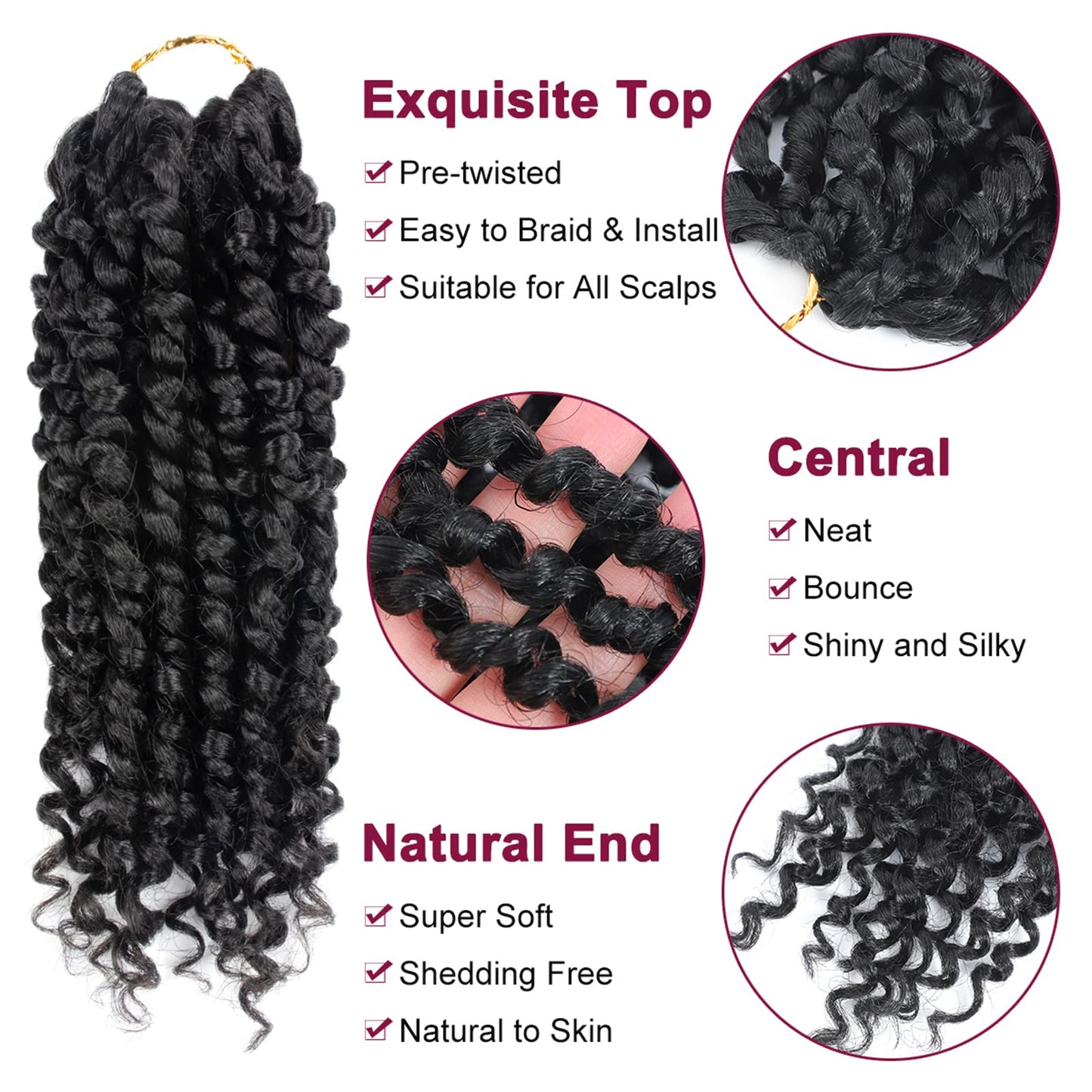 Passion Twist Hair - 8 Packs 8 Inch Passion Twist Crochet Hair For Women, Crochet Pretwisted Curly Hair Passion Twists Synthetic Braiding Hair Extensions(8 Inch 8 Packs, 1B)