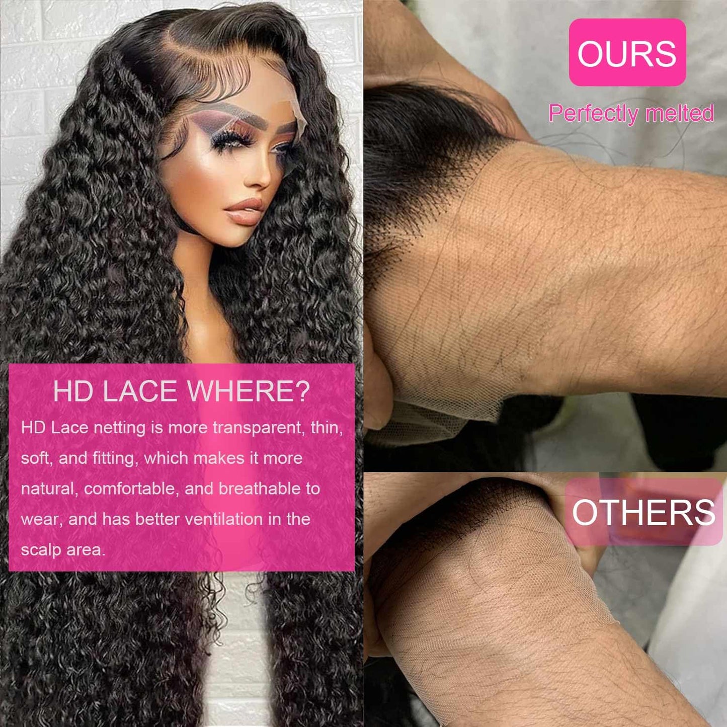 soeyrkke 13x4 HD Lace Front Wigs Human Hair Deep Wave Lace Frontal Wig Pre Plucked Bleached Knots With Baby Hair 180 Density Brazilian Wet and Wavy Curly Human Hair Wigs for Women 18inch