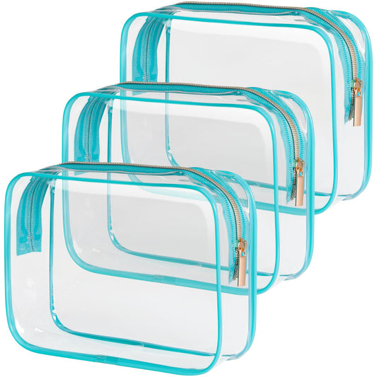 PACKISM Clear Makeup Bags - 3 Pack TSA Approved Toiletry Bags Clear Toiletry Bags for Traveling, Clear Cosmetic Bags Airport Carry on Clear Compliant Bag, Green