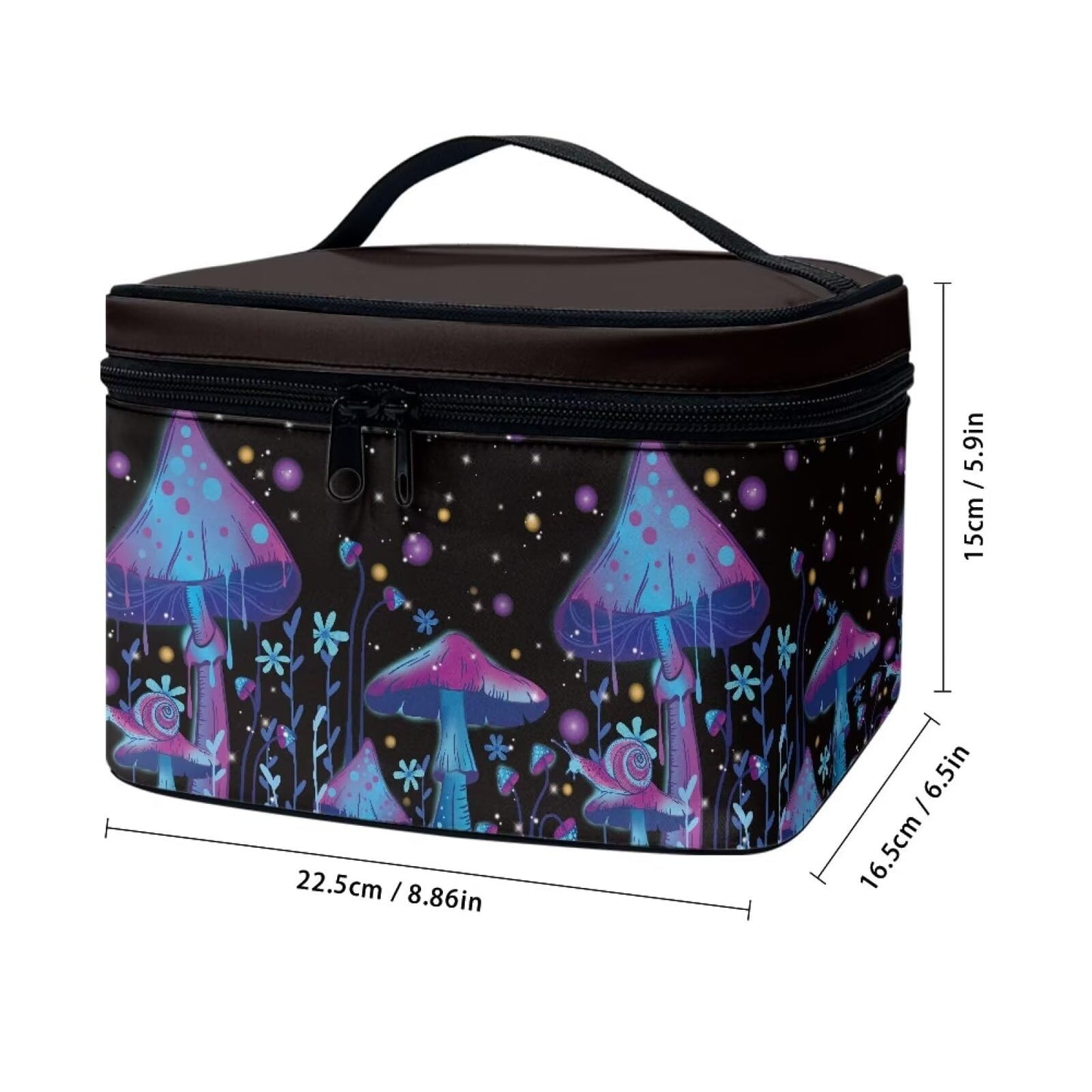 ELEDIZI Makeup Bag Mushroom Print Travel Make Up Cases Organizers and Storage Toiletry Bag for Women Carry On Double Zipper Travel Cosmetic Bag Travel Makeup Skincare Organizer Bag Teens Birthday Gift