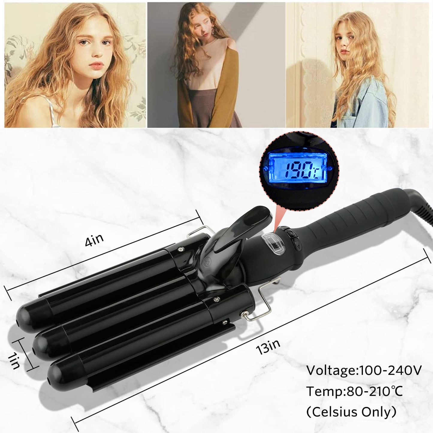 SOMOYA 25mm Black Ceramic Hair Iron - Heats Up Fast, Protects Hair, Adjustable Temperature