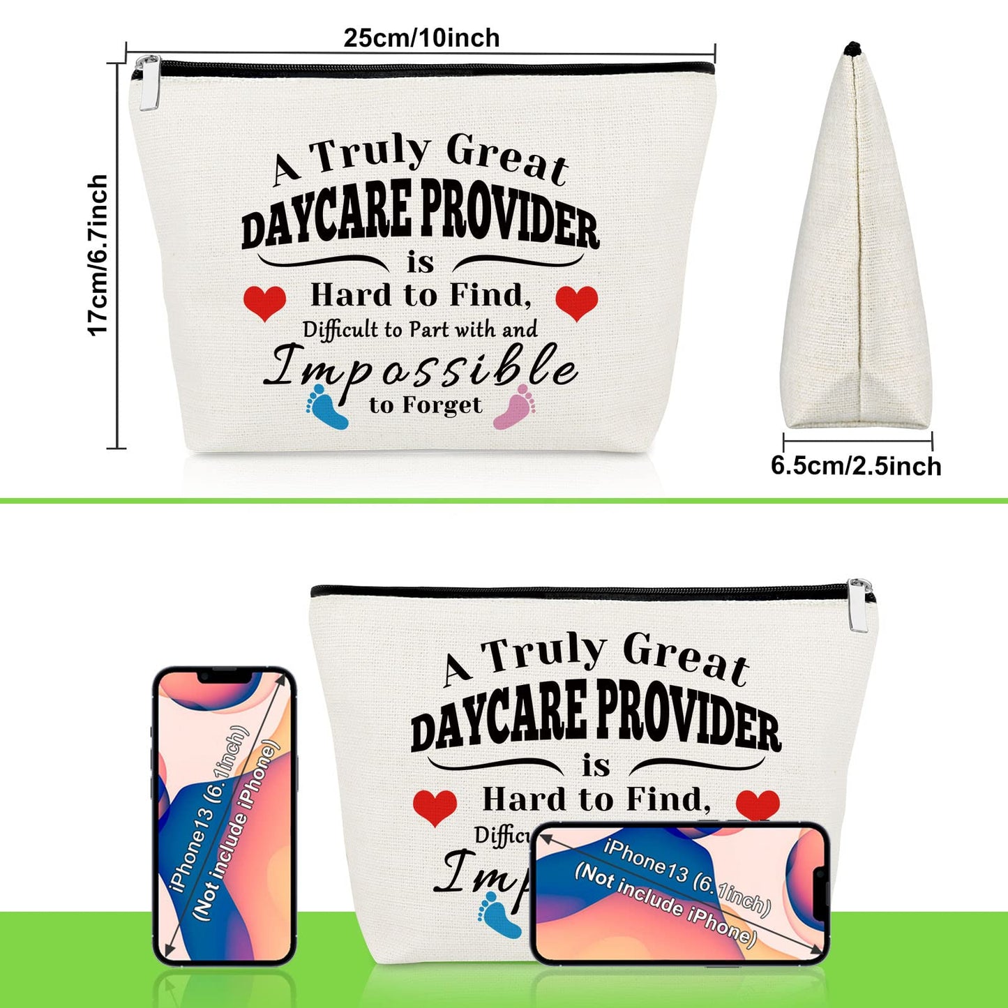 2 Pack Daycare Provider Appreciation Gift Makeup Bag Daycare Teacher Gifts 2 PCS Cosmetic Pouch Thank You Gift for Childcare Provider Gifts for Childhood Educators Gift Christmas Teachers Day Gifts