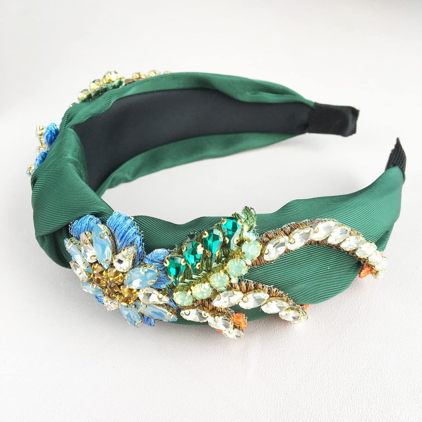 Yusier Baroque Rhinestone Crystal Headbands for Women Embroidered Hair Band Exquisite Hairband Women's Hair Accessories Hair Hoop A Variety of Colors, Satin Fabric (Dark Green)