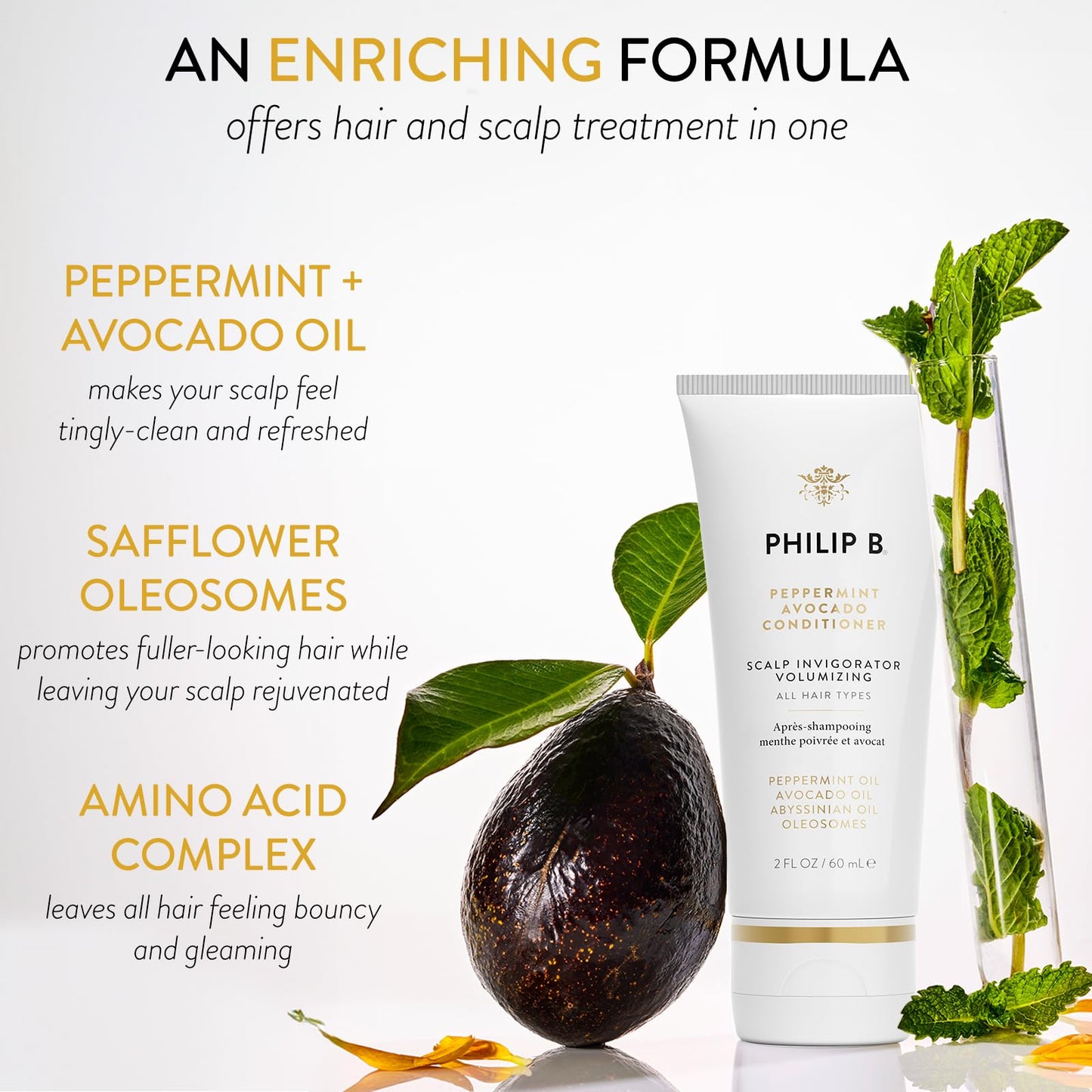 PHILIP B Peppermint Avocado Conditioner, 2 fl. oz. (60 ml) - Adds Volume to Hair While Peppermint Oil and Eucalyptus Invigorates the Scalp With a Tingly Sensation