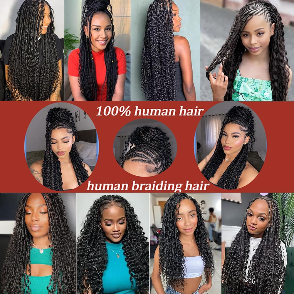 Human Braiding Hair Deep Wave Bulk Human Hair for Braiding 2 Bundles/Pack 100g Wet and Wave Deep Curly Braiding Hair for Boho Braids Bundle Brazilian Virgin Human Hair Extensions Natural Color