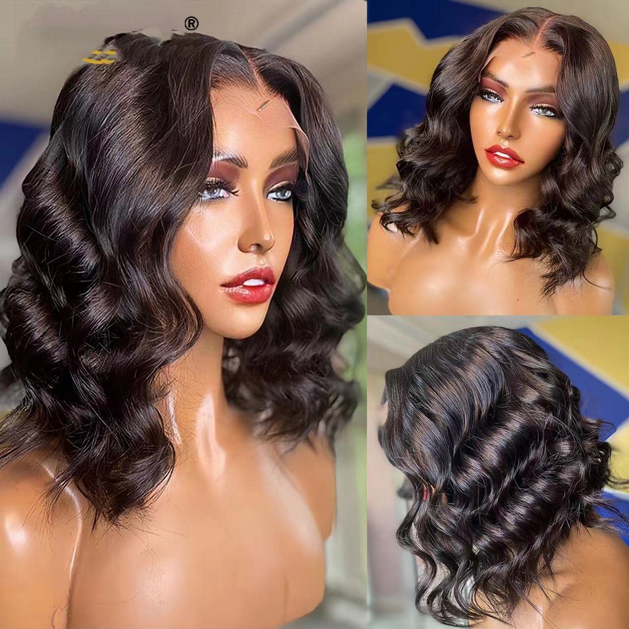 Pickone Bob Wig Human Hair Wigs For Black Women13x4x1 Glueless Lace Front Wigs Human Hair Pre Plucked Short Bob Body Wave Lace Closure Wigs Loose Wave Wigs Brazilian Virgin Remy Hair Wig 14inch