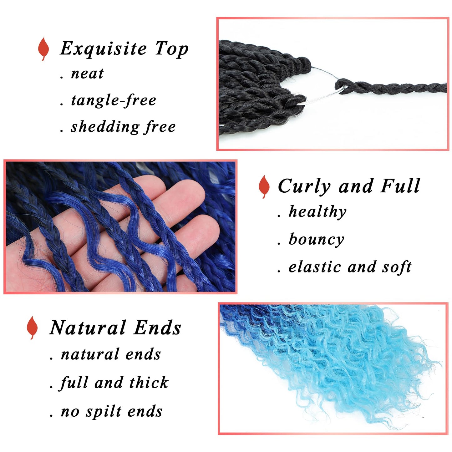 Coolbeeza Box Braids Crochet Hair with Curly Ends Goddess Box Braids Bohe Soft Synthetic Crochet Hair Extensions for Women Kids1B 14inch-120 strand(1B/dark blue/light blue)