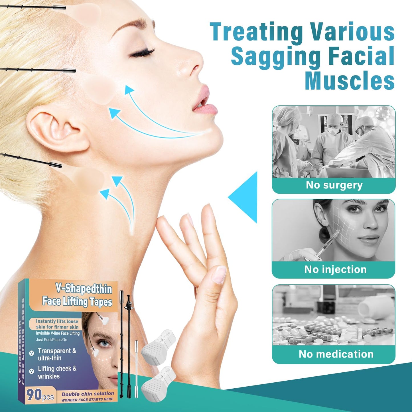 Face Lift Tape, 40Pcs Instant Face Lifting Stickers, Ultra-thin Invisible Waterproof & High Elasticity for Instant Face, Neck Lift