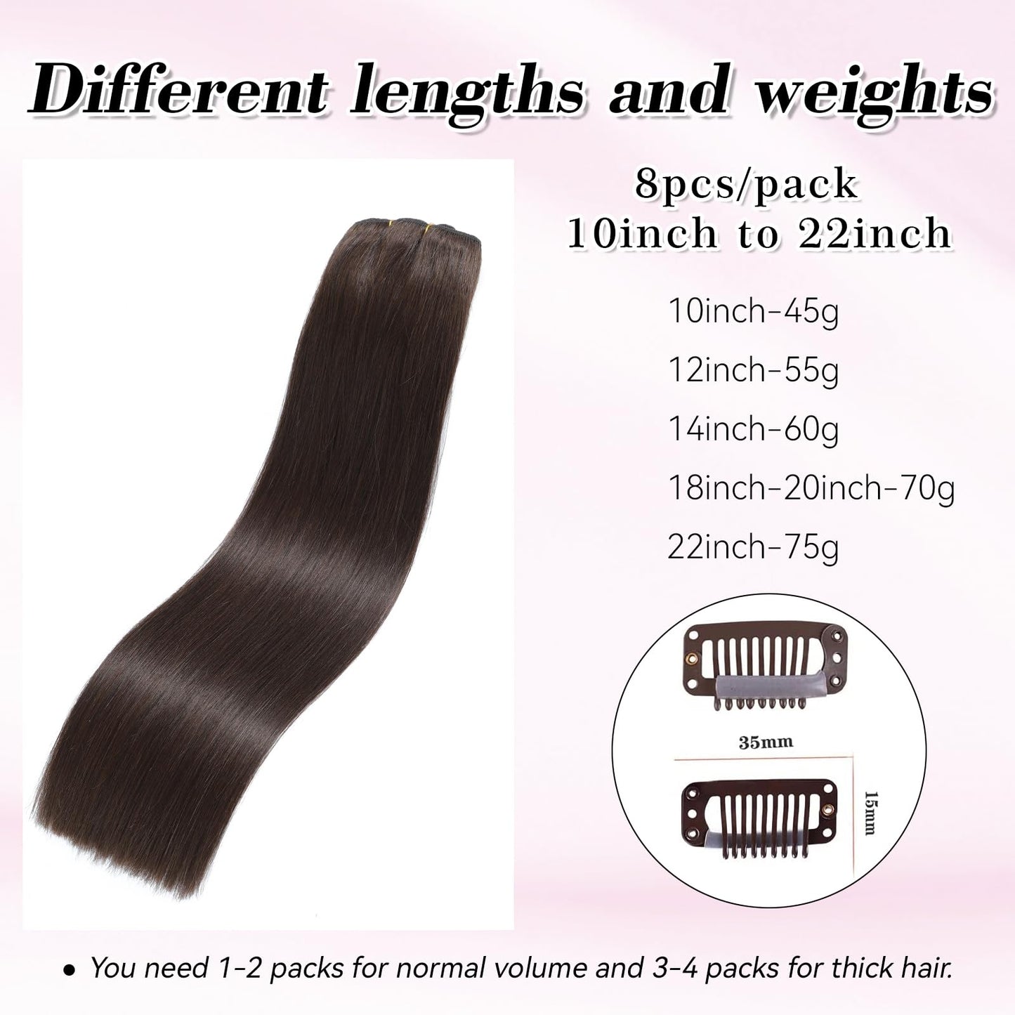 Clip In Human Hair Extensions 100% Remy Virgin Human Hair 70g/pack Double Weft Handmade Straight Soft Hair 8pcs Dark Brown Clip In Hair Extensions Real Human Hair Real Hair Extensions Human Hair