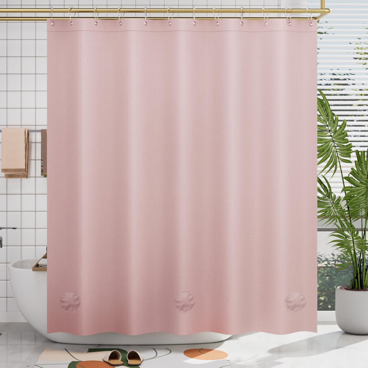 AmazerBath Light Pink Shower Curtain Plastic 72x72 Inches, Premium PEVA Shower Curtain Pink, 8G Heavy Duty Shower Curtains for Bathroom with 3 Big Weighted Stones and 12 Rustproof Grommets