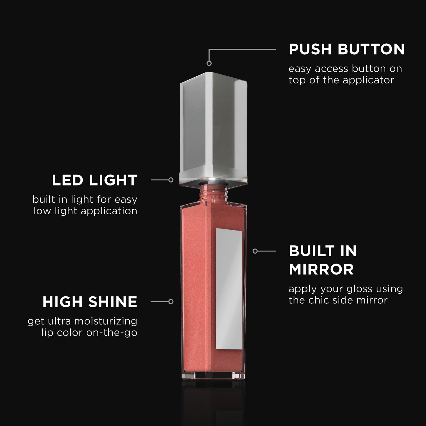 Pure Cosmetics Pure Illumination Lip Gloss - LED-lit Applicator w/Side Mirror - Non-Sticky, Moisturizing & Hydrating Lip Glosses - Soothes & Heals Dried Chapped Lips (Pouty Pink)