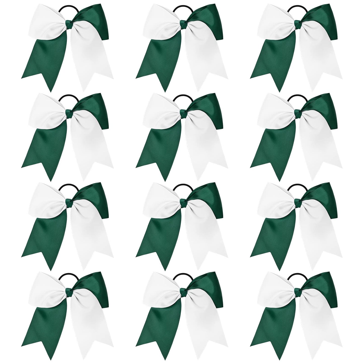 12 PCS 8" Large Cheer Bows White Green Girl Hair Bows Cheerleading Softball Bow Hair Ties Hair Accessories for cheerleaders football Competition Sports