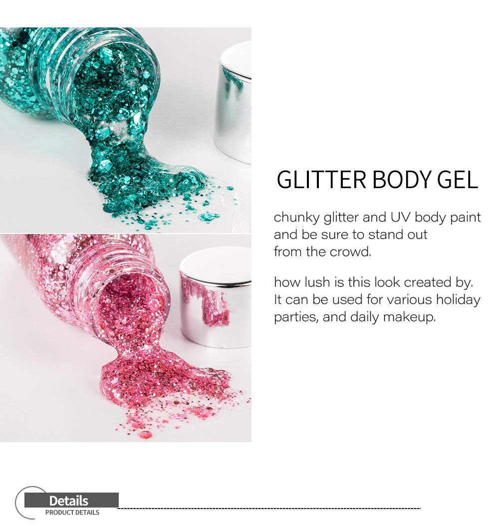 GL-Turelifes Mermaid Sequins Chunky Glitter Liquid Eyeshadow Glitter Body Gel Festival Glitter Cosmetic Face Hair Nails Makeup Long Lasting Sparkling 30g (#06 Purple)