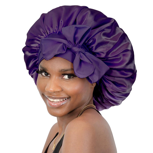 BONNET QUEEN Silk Bonnet for Sleeping Women Satin Bonnet Hair Bonnet Night Sleep Cap Scarf wrap for Curly Hair with tie Band Purple