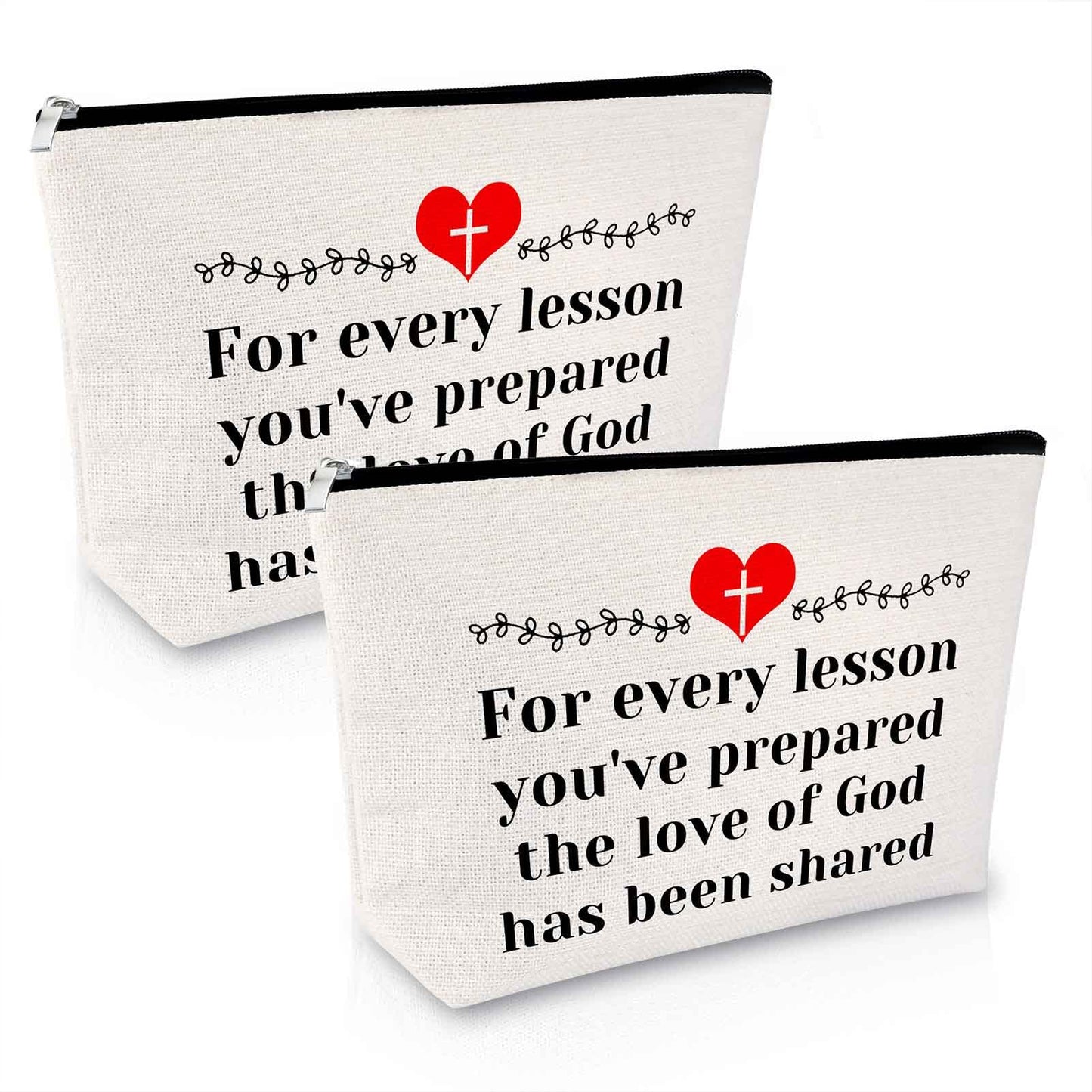 2Pcs Sunday School Teacher Appreciation Gift Makeup Bag Religious Gift for Women Teacher Appreciation Gift Christian Gift for Her Cosmetic Bag Birthday Gift for Teacher Graduation Christmas Gift