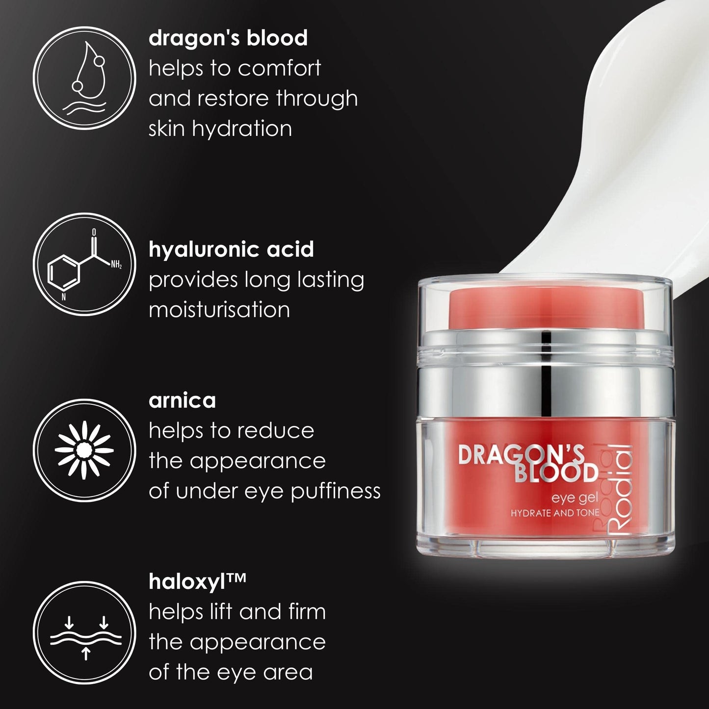 Rodial Dragon's Blood Eye Gel 0.5fl.oz, Eye Cream Hyaluronic Acid to Help with Dehydrated Skin for a Refined, Smoother Surface, Brightens the Eye Area and Reduces Puffiness