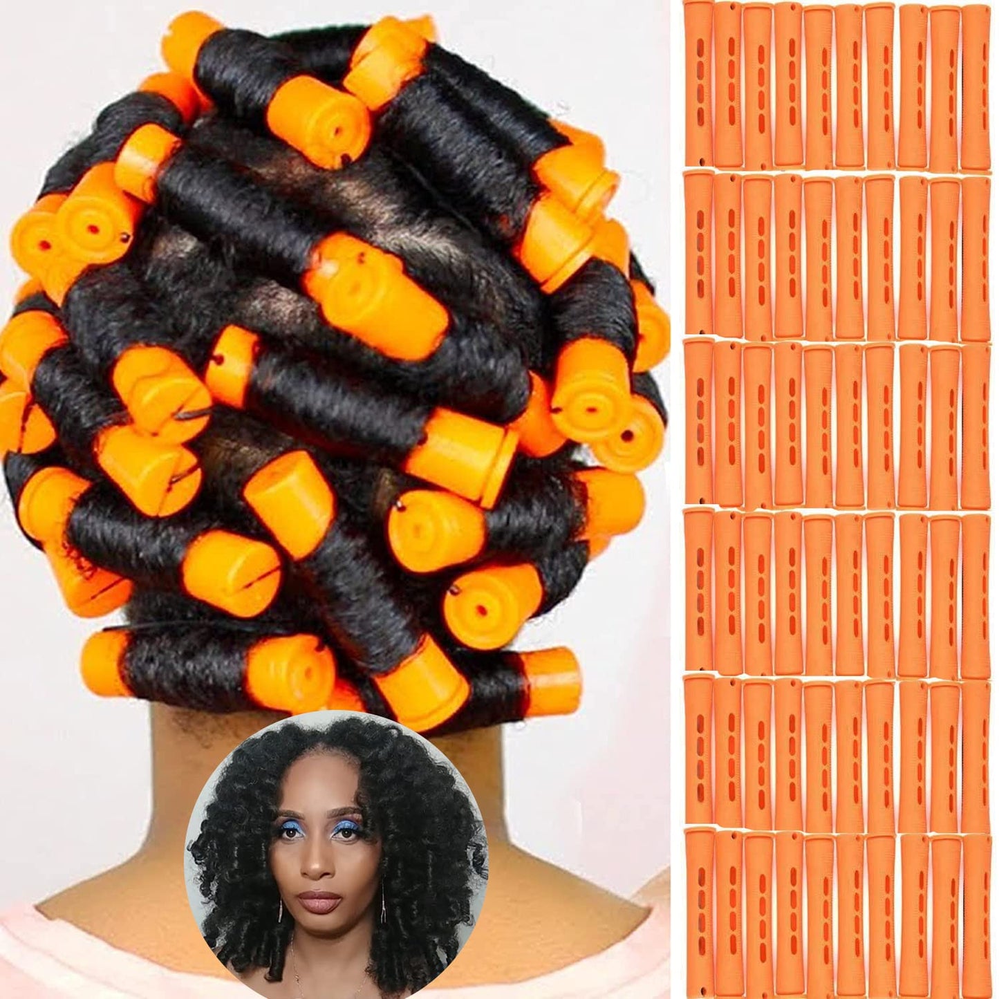 60pcs Perm Rods Set for Natural Hair Plastic Cold Wave Rod Non-Slip Hair Rollers 0.87 Inch Orange Perm Rods for Long Short Hair Curling Rods Hair Perms for Women Hair Curlers DIY Hairdressing Tools