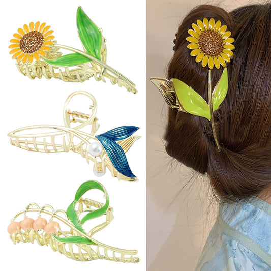 Eddie Munson Flower Leaf Hair Claw Clips Set for Women Girls-Butterfly Metal Large Hairpin Claw Clips-Hair Accessories for Thin Hair Thick Hair Long Hair Short Hair for Girls Women (3 PCS Flower C)