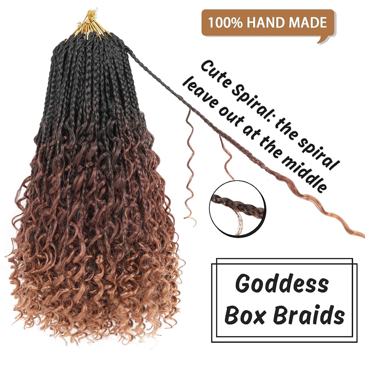 COOKOO 8 Packs 14 Inch Goddess Box Braids Crochet Hair With Curly Ends for Women Synthetic Bohomian Hippie Box Braids Crochet Hair Pre-looped Braiding Hair Extension 1B3330#