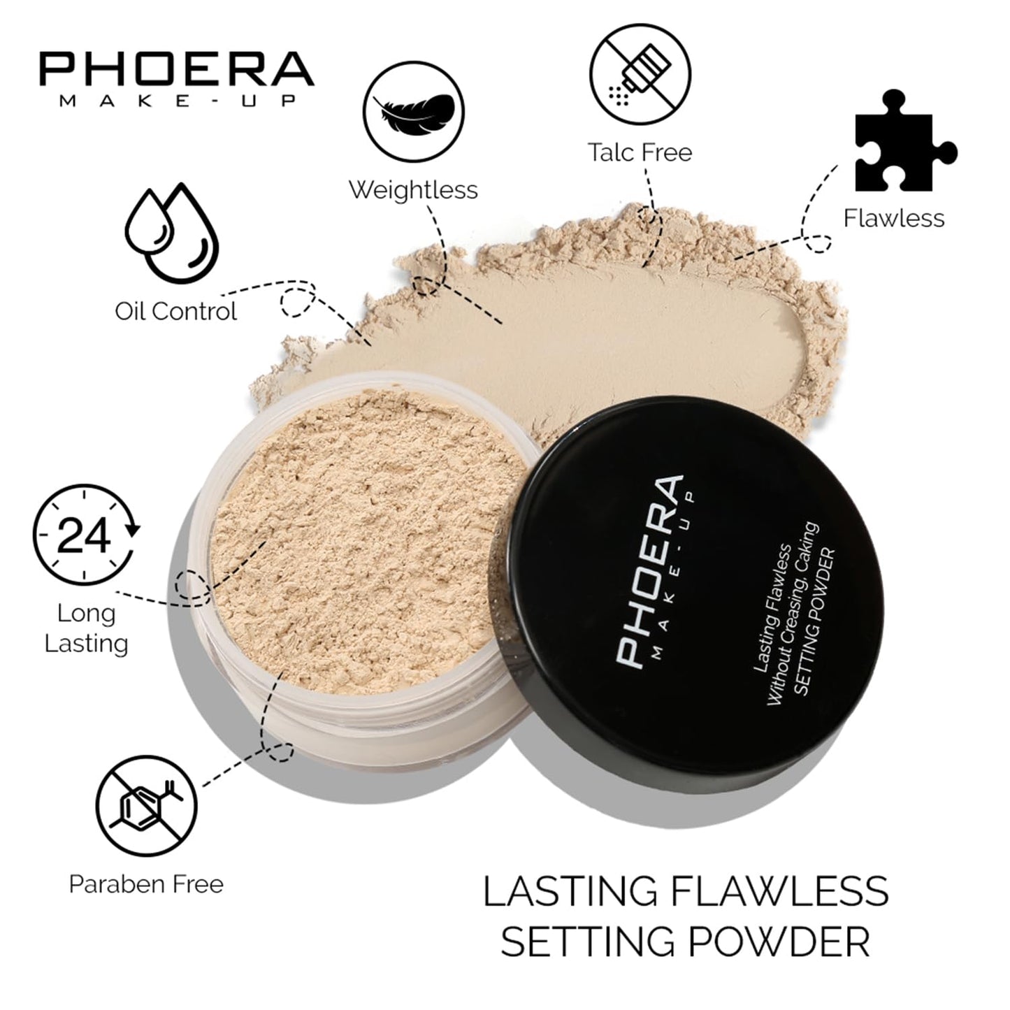 PHOERA Foundation Full Coverage,PHOERA Face Powder, Soft Focus Setting Powder, PHOERA Makeup Lightweight Wrinkles Matte Natural Finish for a Flawless Complexion (105 Sand+N.02 Cool Beige)