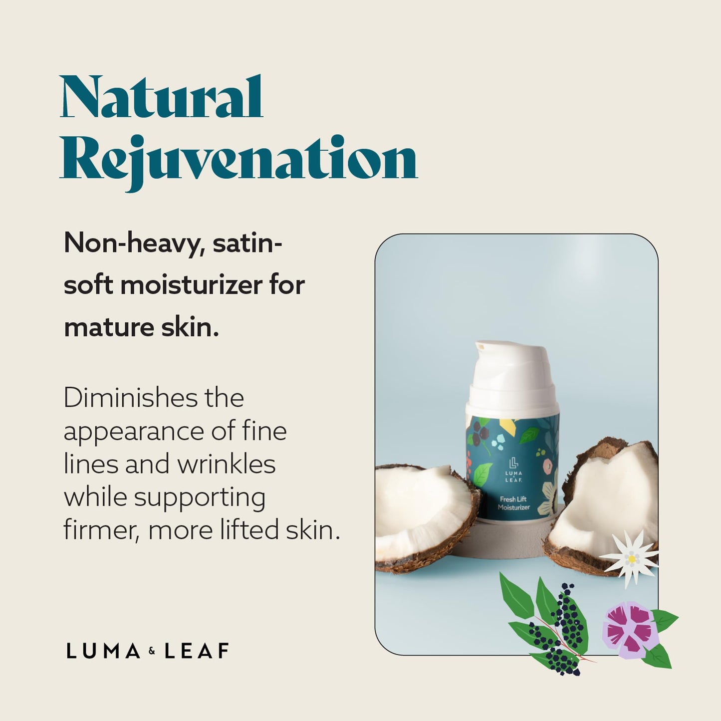 LUMA & LEAF Fresh Lift Facial Moisturizer, 1.7 FL Oz – Anti-Aging Hydration Cream, Boosts Collagen & Elasticity, Reduces Wrinkles, Natural Skin Barrier Protection, Daily Moisturizing Cream