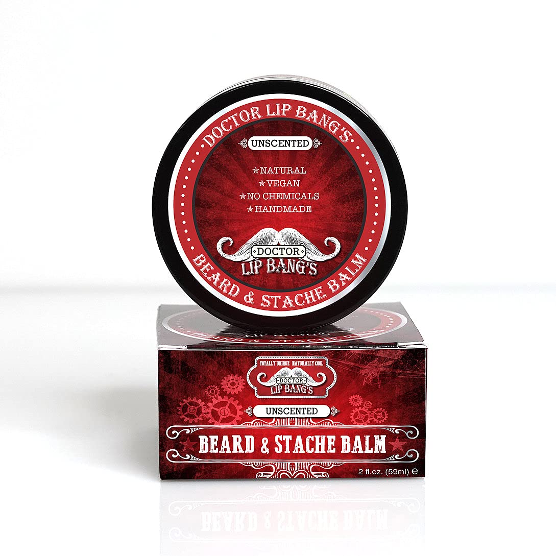 Doctor Lip Bang's Vegan Beard and Stache Balm | Unscented | Cruelty-Free | 100% All Natural | Paraben-Free | Made in the United States | Great for Grooming Beards and Mustaches