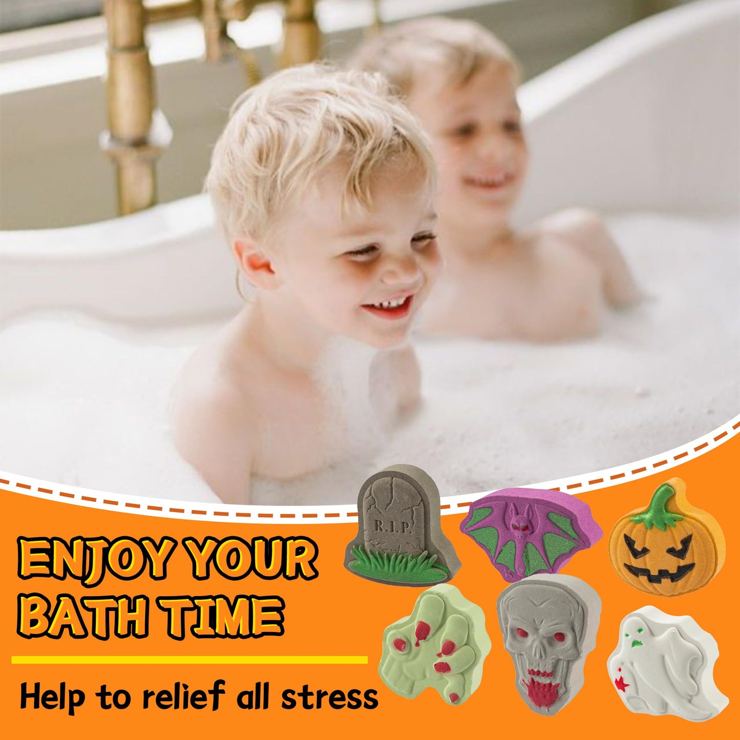 Halloween Bath Bombs for Kids - 6 Pack Spooky Bubble Bath Bomb Set, Halloween Stuff Great Relaxing Gift Set Decorations for Boys Girls