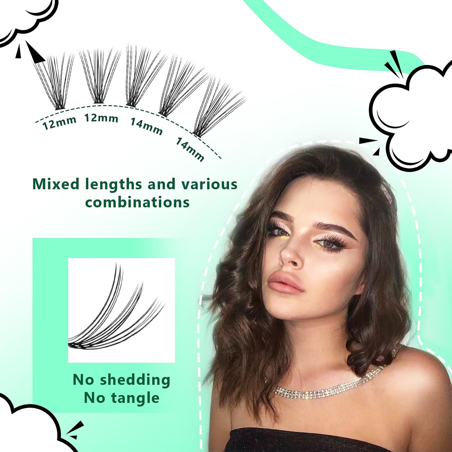 Bodermincer Black Cluster Lashes 240pcs 20D/40D DIY Eyelash Extension D Curl Long Individual Lashes Mixed Tray Faux Mink Lash Clusters Extensions 8-22mm (20D-16mm)