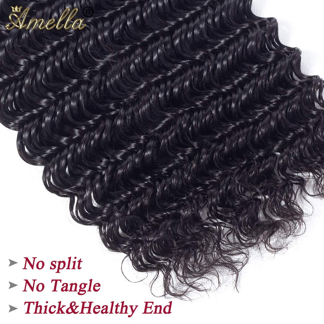 Amella Hair 8A Brazilian Deep Wave Bundle Human Hair (16inch,1 Bundle Only) 100% Unprocessed Virgin Wet and Wavy Deep Wave Curly Bundles Hair Weave Natural Color