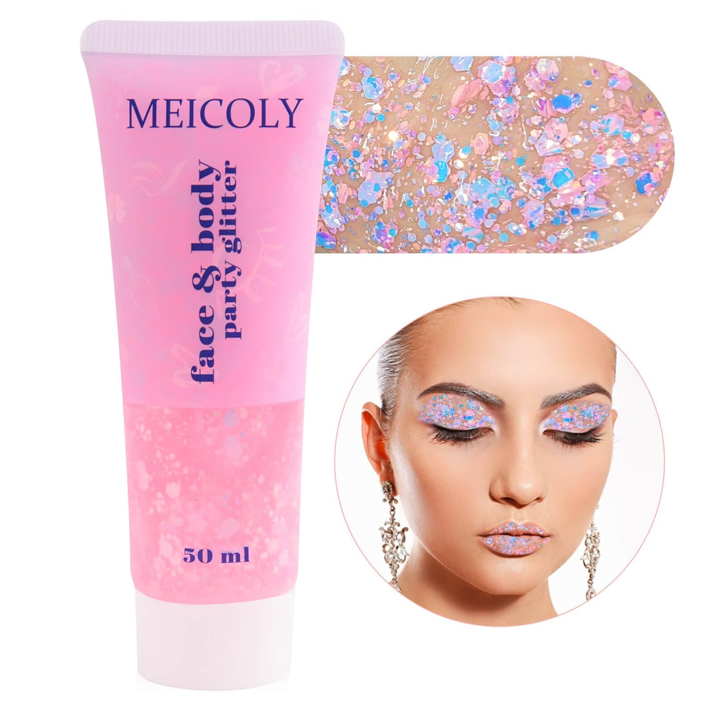 MEICOLY Chameleon Baby Pink Body Glitter,Pink Turn to Purple Face Glitter Paint,Color Changing Mermaid Face Glitter Gel,Chunky Glitter Sequin for Face Body Hair,Festival Party Glitter Makeup,50ml