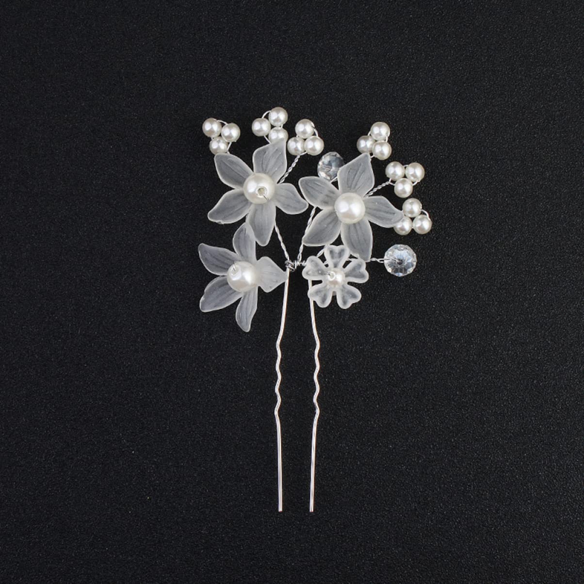 LALAFINA 12Pcs Flower Bridal Hair Pins White Flower U Shape Hairpins Pearl Bridal Hair Pins Bride Hair Piece Wedding Hair Accessories for Bridal Women