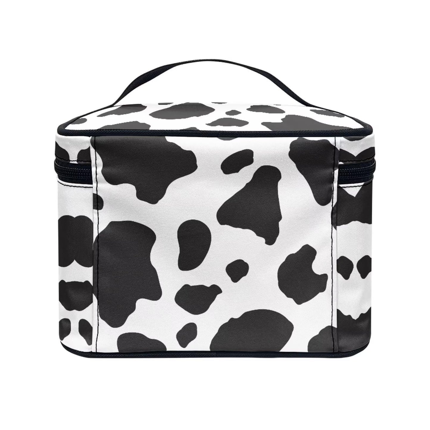 Psaytomey Makeup Brush Bag Black White Cow Print Cosmetic Brush Case Travel Essentials Accessories for Toiletries Cute Purse with Zipper Pocket