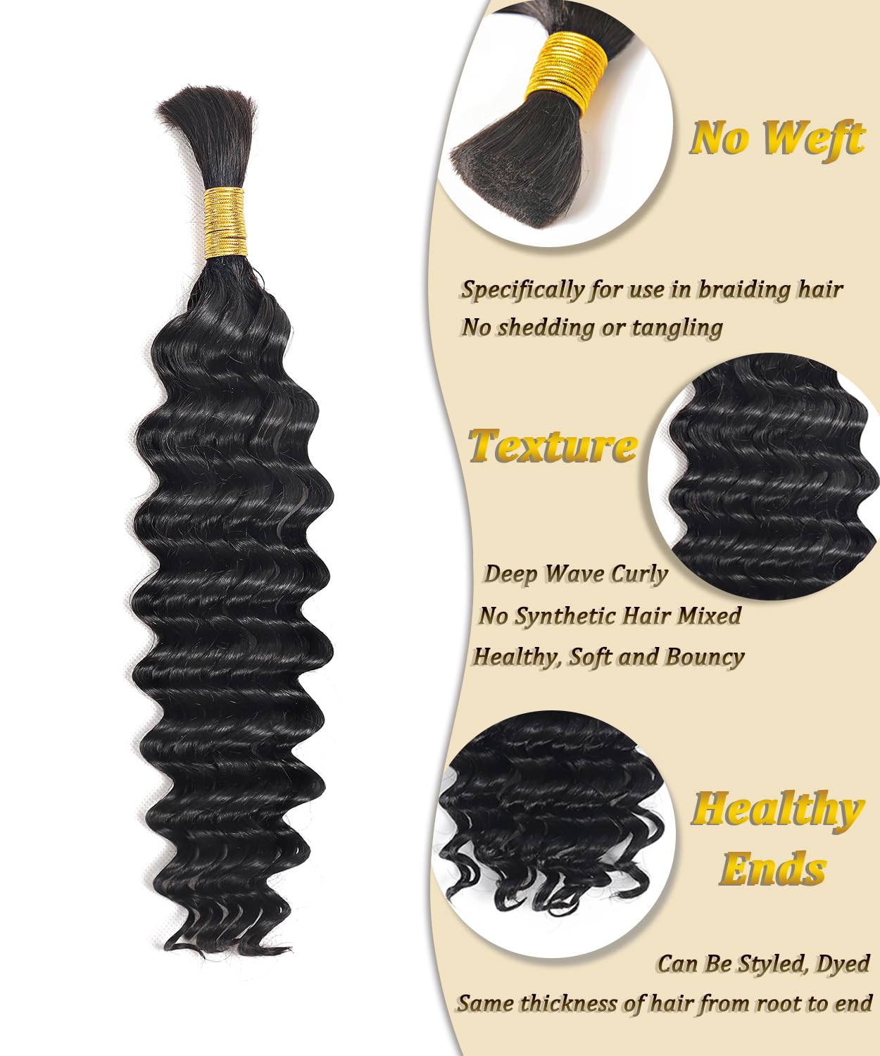 Bulk Human Hair for Braiding - 12A Curly Human Hair Bundles for Black Women - 18 inch(50g), Deep Wave, No Weft, Boho Braids - 100% Unprocessed Brazilian Virgin Human Hair Extensions