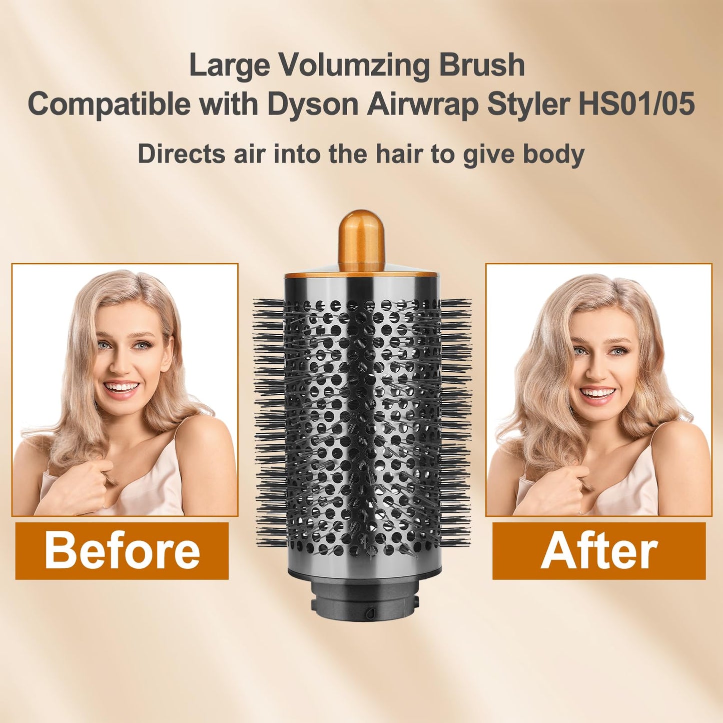 AFDD Large Round Volumizing Brush and Anti-Flyaway Nozzle for Dyson Airwrap Styler, Large Round Brush Attachment& Hair Smoothing Drying Nozzle Compatible with Airwrap HS01/HS05