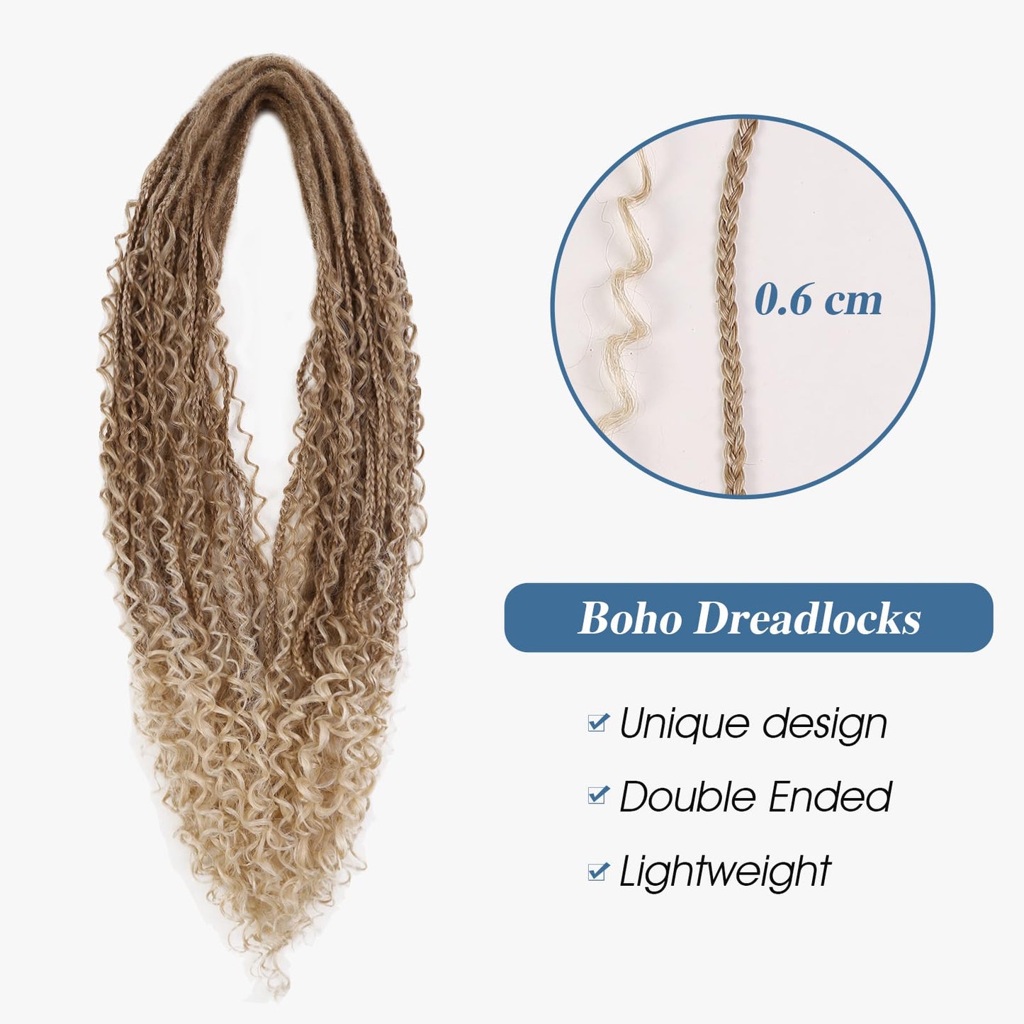 HANNE Boho Synthetic Dreadlock Extensions with Box Braids Soft Double Ended Dreadlock Extensions for women 24Inch 10 Brands Crochet Thin DE Dreadlocks Blonde to Blonde (10 Strands/Pack MT27/613)