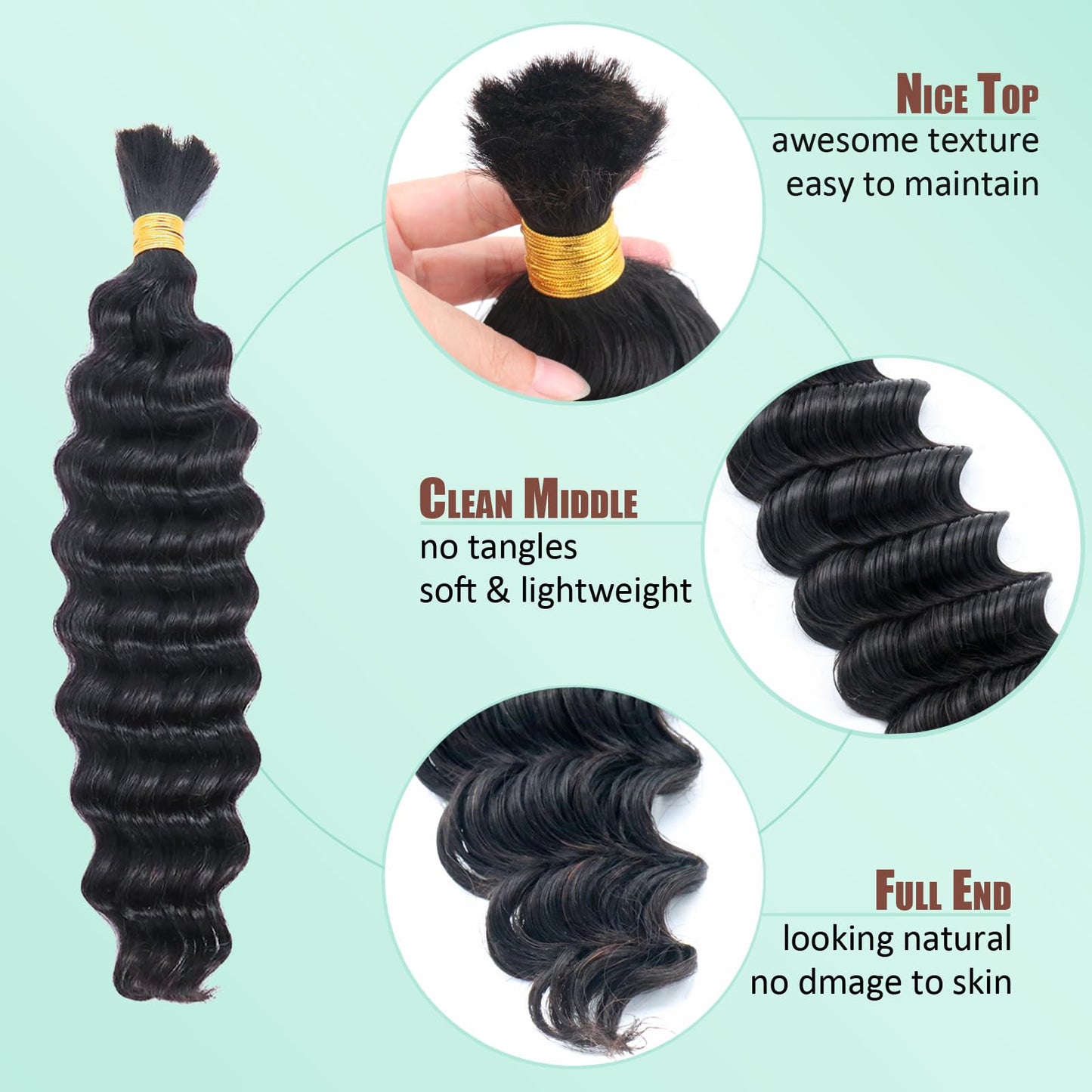 IXIMII Deep Wave Human Hair Bulk for Braiding 22 inch 3.5oz(100g) 100% Human Hair Bundles Natural Black No Weft Curly Hair Extensions for Boho Braids