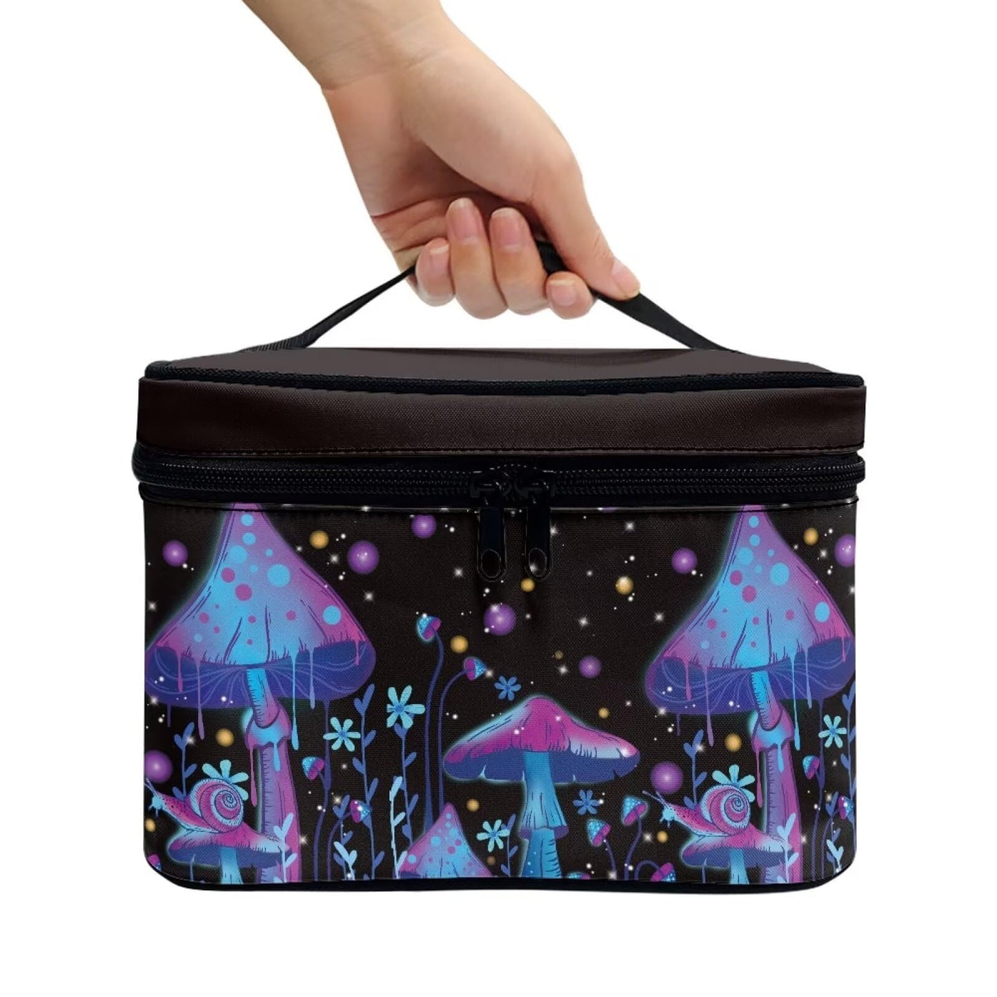 ELEDIZI Makeup Bag Mushroom Print Travel Make Up Cases Organizers and Storage Toiletry Bag for Women Carry On Double Zipper Travel Cosmetic Bag Travel Makeup Skincare Organizer Bag Teens Birthday Gift