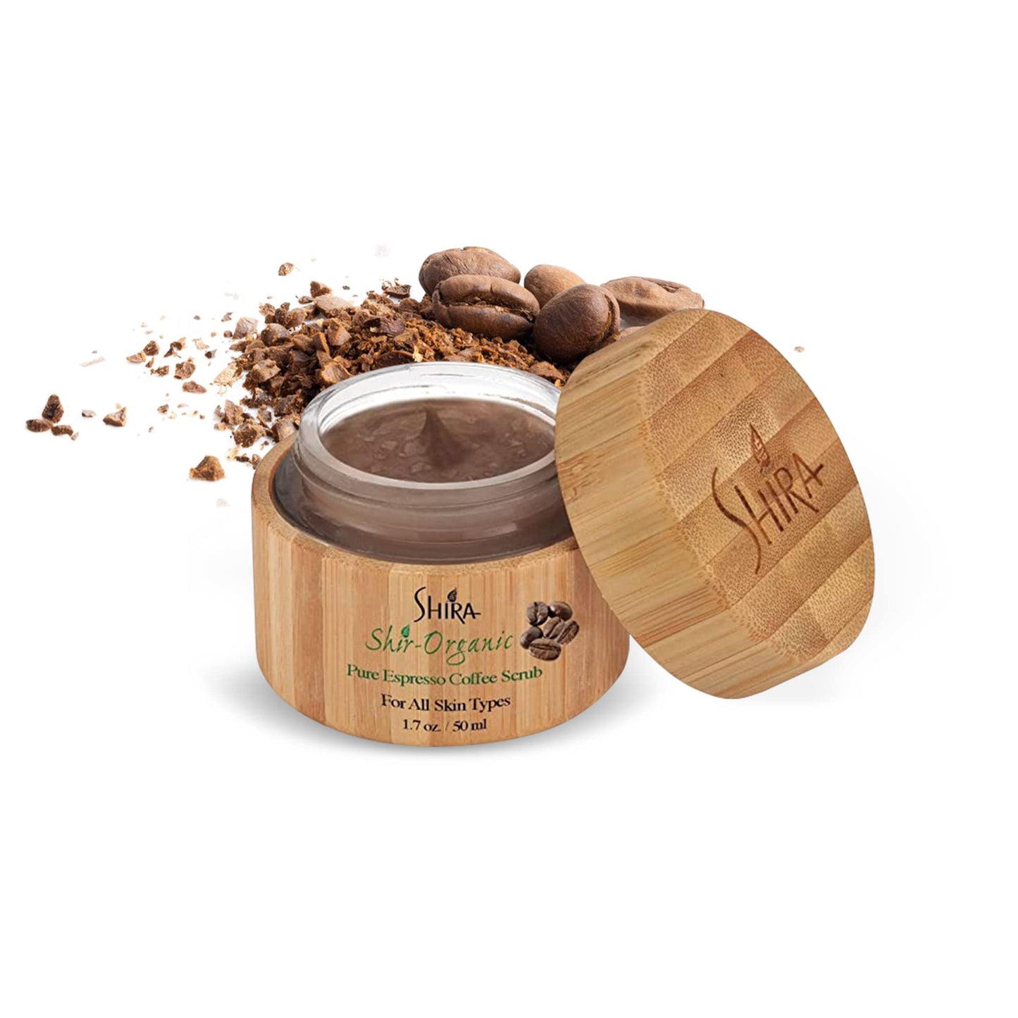 Shira-Organic Pure Espresso Coffee Scrub, Exfoliate for face, Improves Wrinkles and Fine lines, Promotes Skin Rejuvenation For Women, Men (50ML)