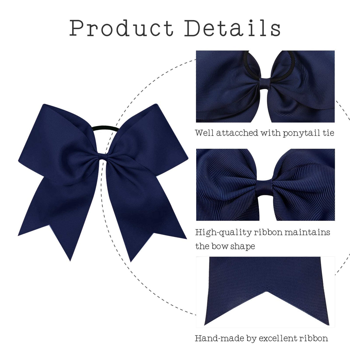 Oaoleer 21PCS 8" Large Cheer Bows Navy Bows Jumbo Cheerleader Bow with Ponytail Holder Elastic Band Handmade for Cheerleading Teen Girls College Sports