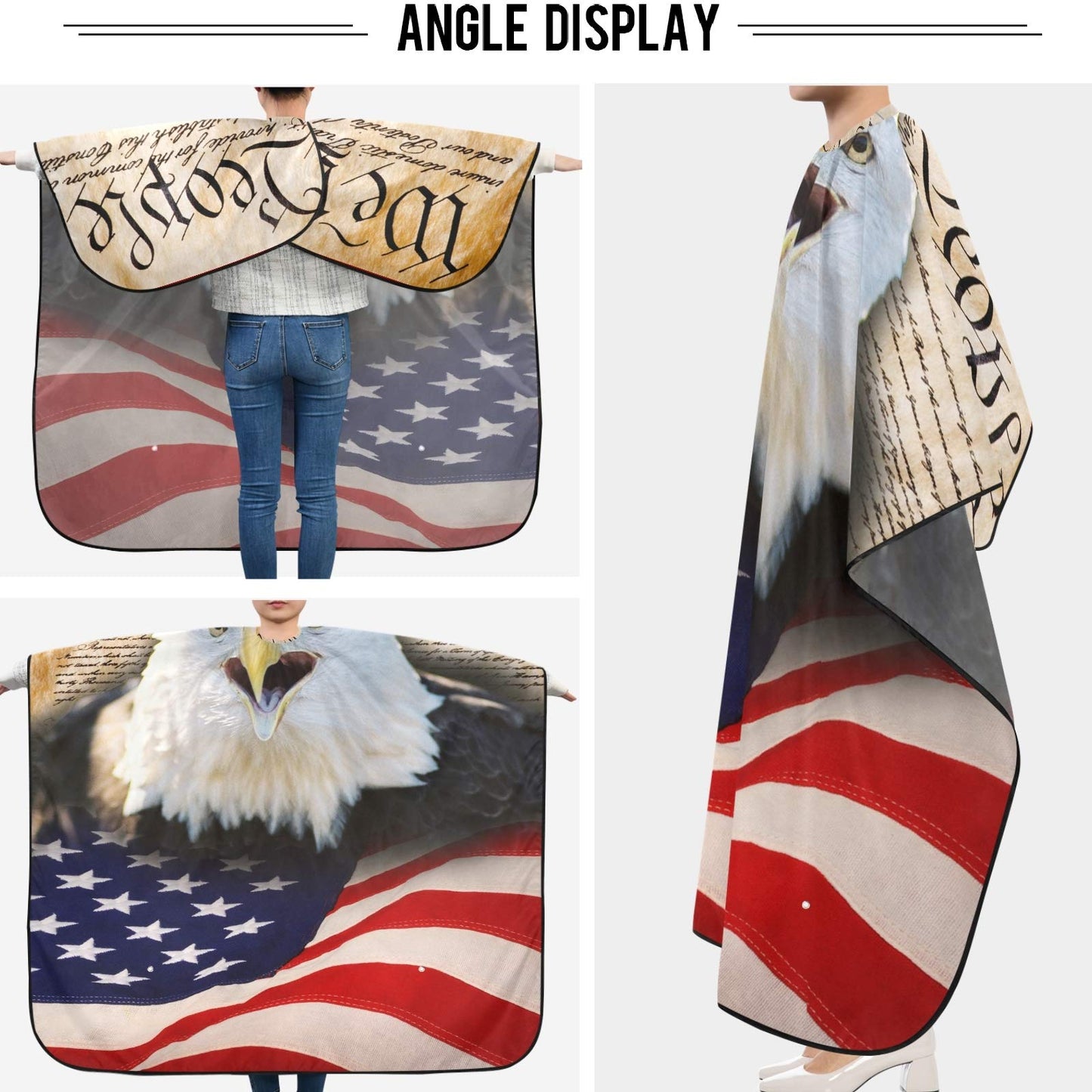 visesunny Barber Cape American Flag Bald Eagle Polyester Hair Cutting Salon Cape Apron Anti-Static Haircut Shaving Cloth Beard Shaving Bib Hairdressing Cape