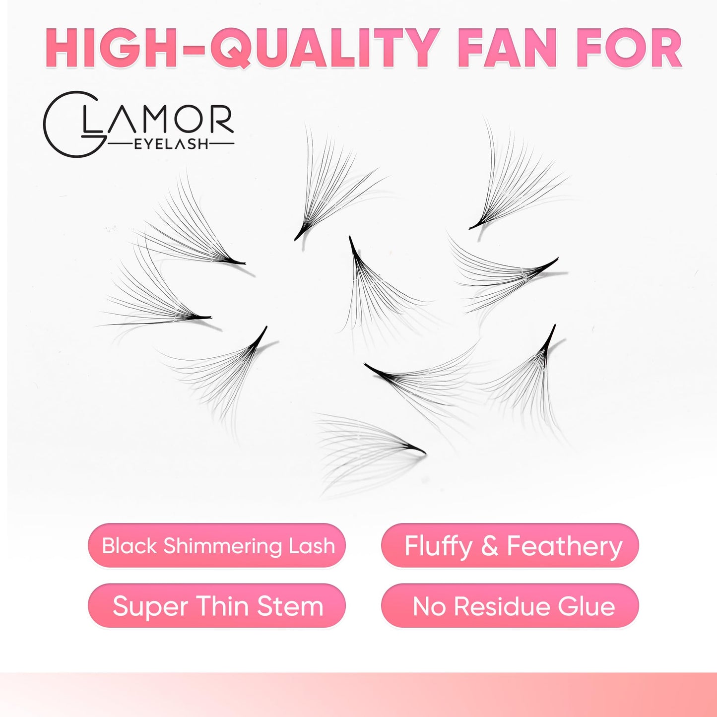 GLAMOREYELASH 750 Promade Fans Loose Mix, Natural Eyelashes Extensions 3D-16D, Handmade Individual Lashes 0.03/0.05/0.07mm Thickness, C CC D, 8-16mm Length for Fluffy Eyelash Cluster (7D-0.05-C, 14-15-16mm)