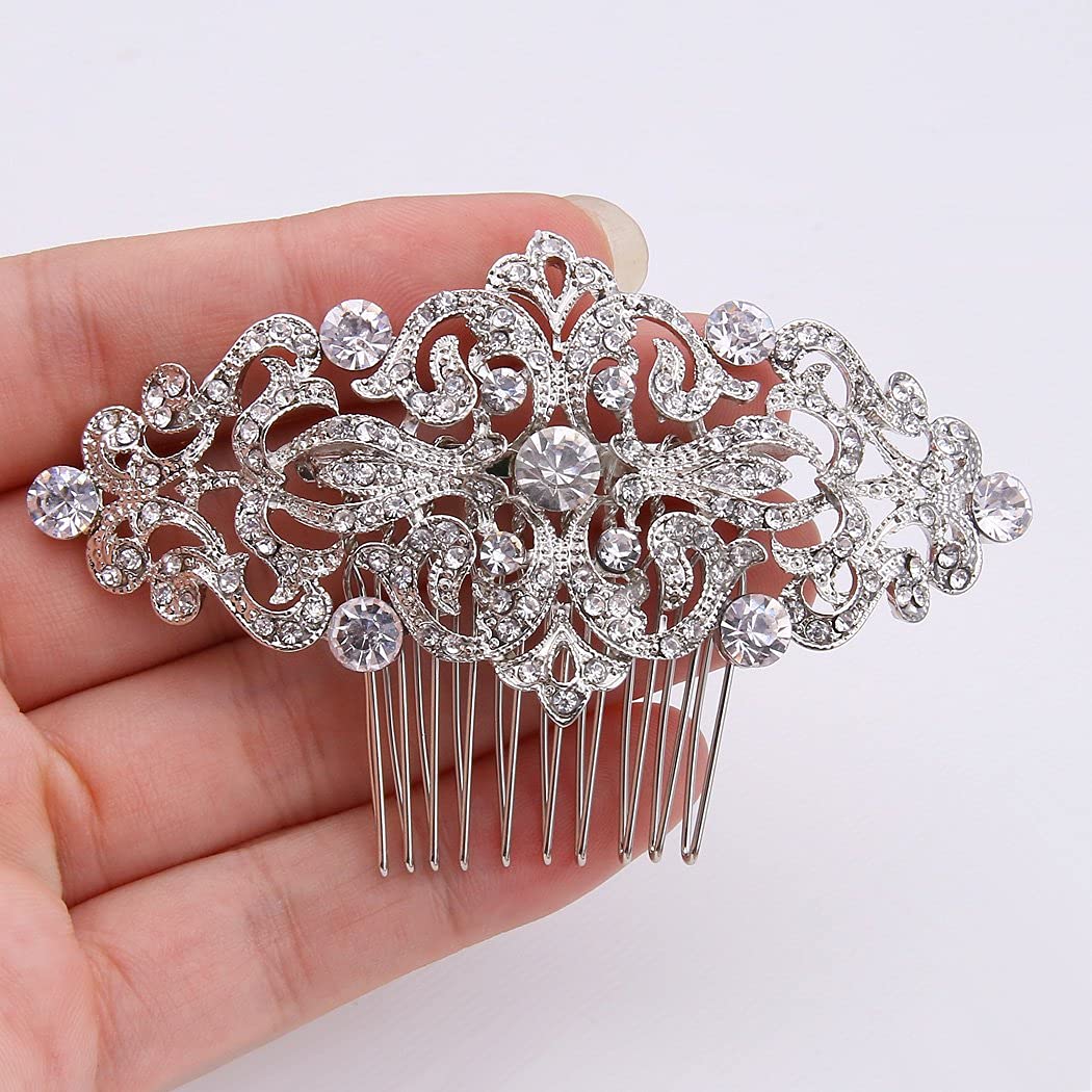 EVER FAITH 1920s Wedding Hair Accessories Austrian Crystal Bridal Art Deco Vintage Hair Piece Side Comb for Women Bride Clear Gold-Tone