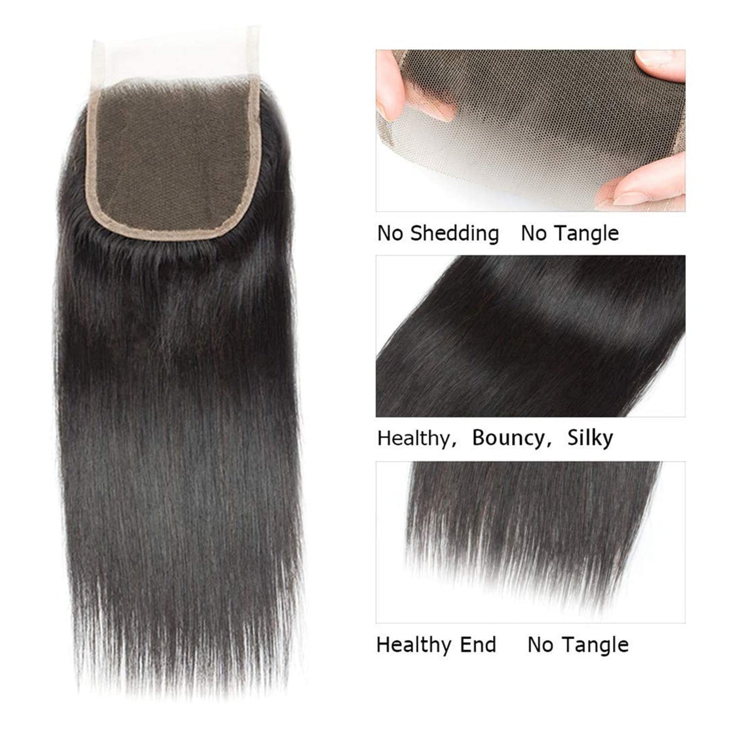 Selina Straight Bundles With Closure,3 Bundles And Closure Human Hair Straight,Free Part Closure,Unprocessed Human Hair Bundles With Lace Closure(10“12“14“ with 8" Closure, Straight 3+1)