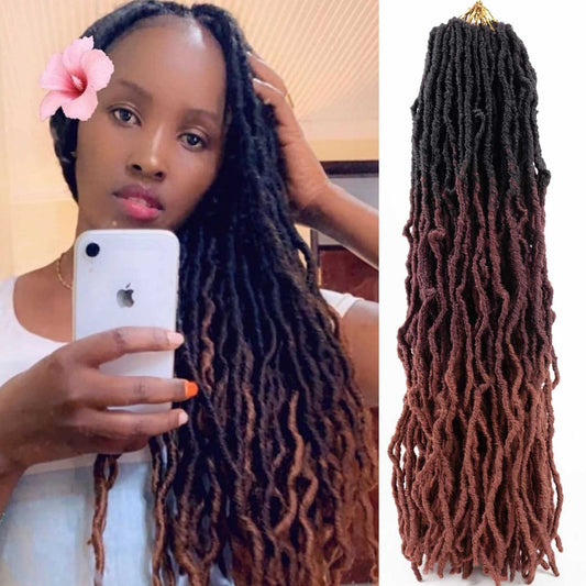 Faux Locs Crochet Hair Soft Locs Hair Long 24 Inch 6 Packs Ombre Goddess Locs Crochet Braids Black/Burgundy/Orange Pre Looped Dreads Braiding Hair(24",6packs,T1B/530/350#)