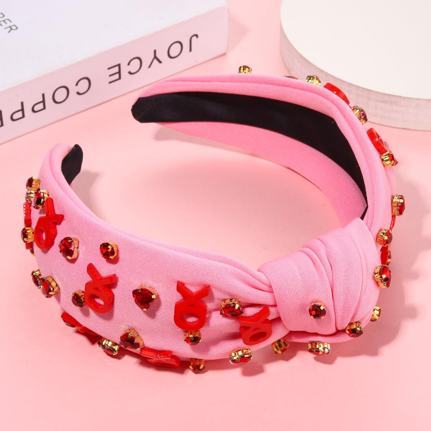 YAHPERN Valentine’s Day Headband for Women Red Pink Heart Knotted Headband Jeweled Rhinestone Crystal Wide Top Knot Hairband Valentine’s Day Hair Accessories Holiday Gifts