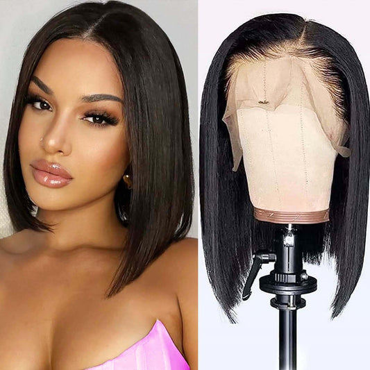 Gicicie Bob Wig Human Hair 13x4 HD Lace Front Wigs Human Hair Frontal Wigs Human Hair 180% Density Glueless Straight Bob Wig Human Hair Pre Plucked with Baby Hair (Bob Wig, 16 Inch)