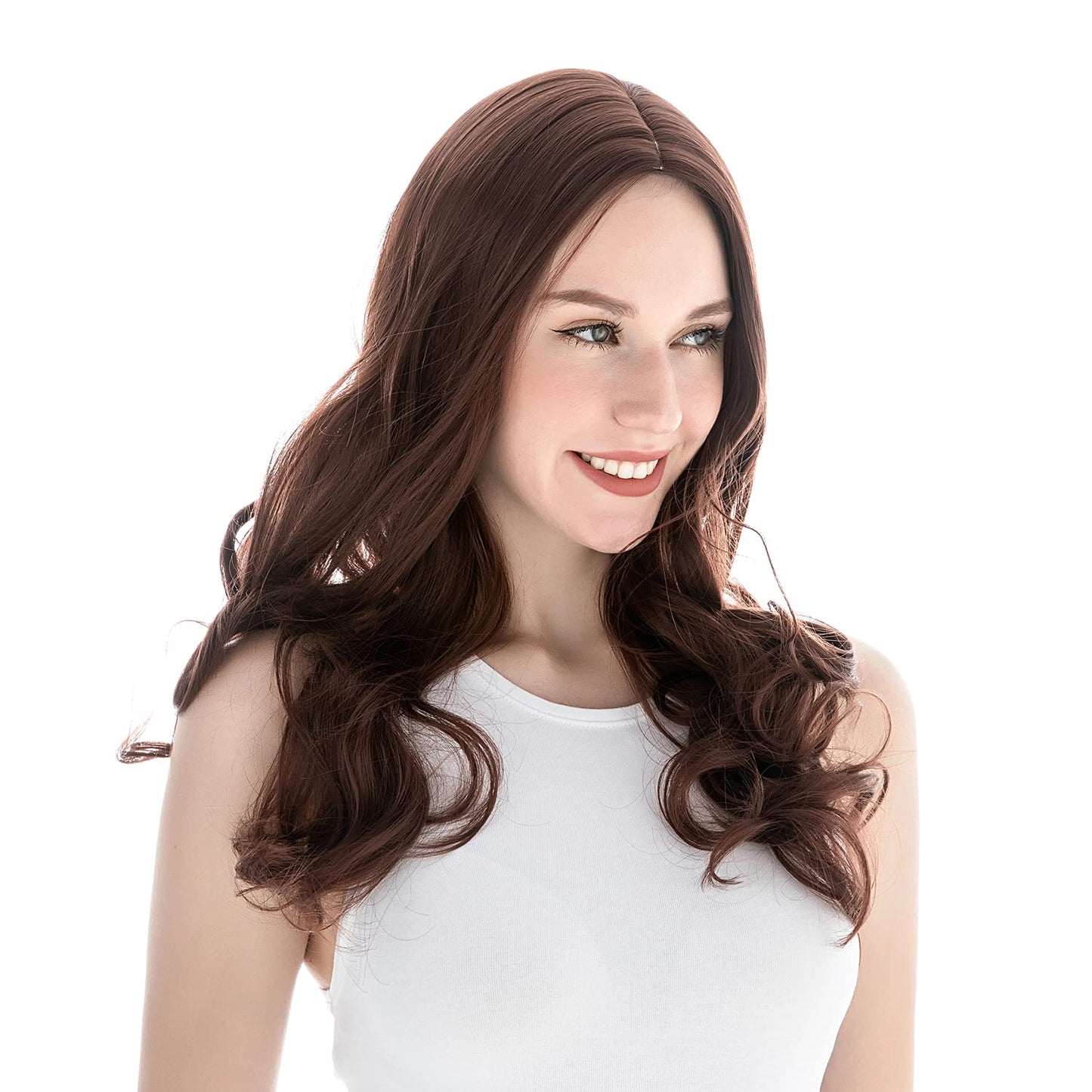 pelosofia long Wavy wigs reddish brown wigs for women heat resistant Synthetic comfortable daily party costume wigs looking natural