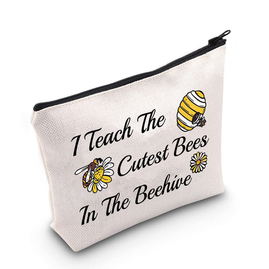 MEIKIUP Bee Keeper Teacher Makeup Bag Bee Teacher Gift Bumblebee Honeybee Gift I Teach The Cutest Bees In The Beehive Cosmetic Bag(Teach The Cutest Bees bag)