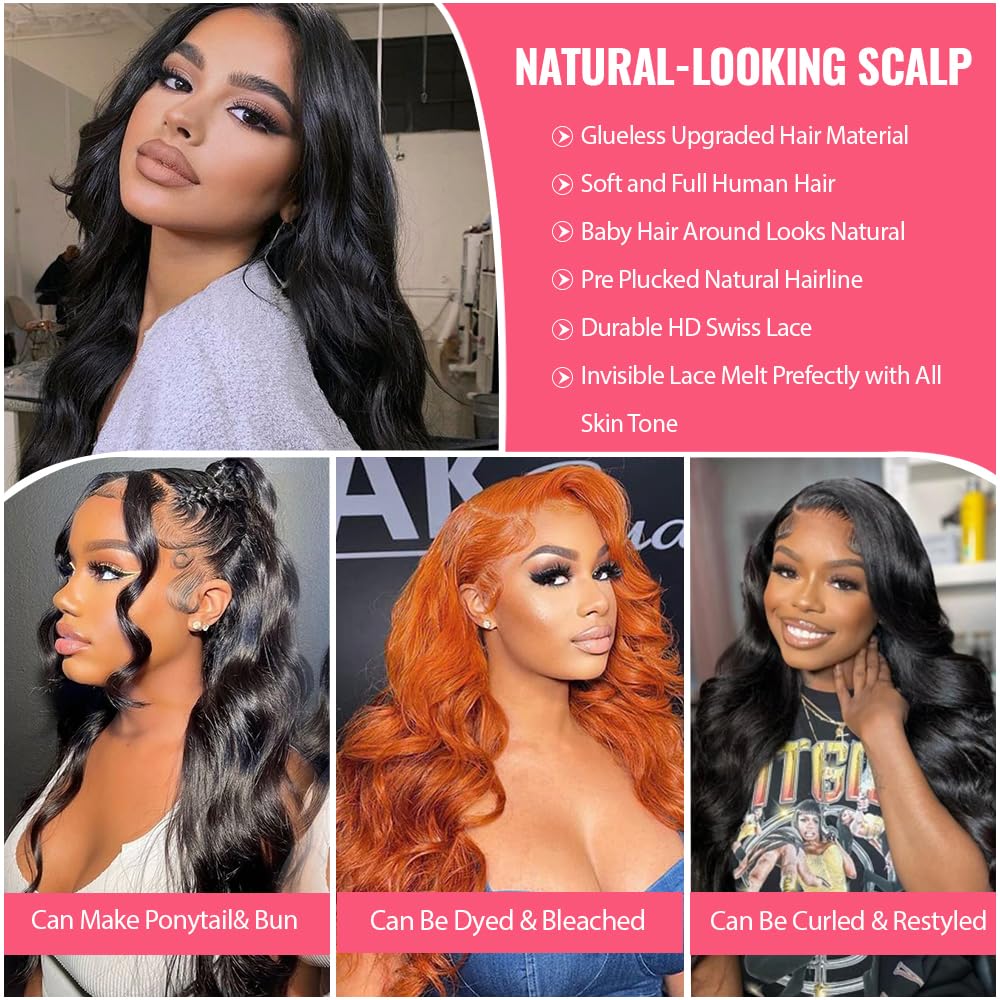 Body Wave 13x6 Lace Front Wigs Human Hair for Women Bleached Knots HD Lace Frontal Wigs Pre Plucked with Baby Hair 18Inch #1B Natural Black 150% Density Transparent Lace Front Curly Virgin Hair Wigs