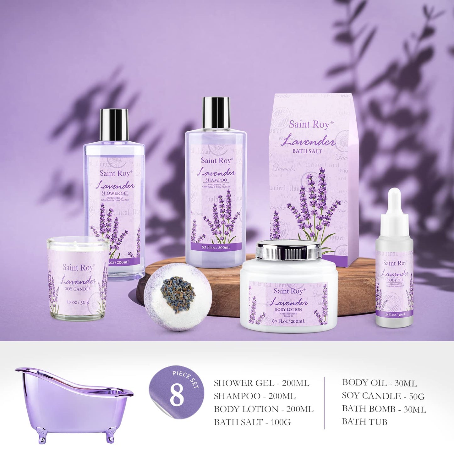 Home Bath Spa Gift Basket for Women - Lavender Bath Sets for Women Gift Aromatherapy Home Spa Kit with Shower Gel, Shampoo, Body Oil, Bath Bomb, Soy Candle & More, Best Gifts for Her Mothers day